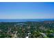 Picturesque aerial shot of a residential area with lush greenery and a glimpse of the ocean at 1330 Belcher Dr, Tarpon Springs, FL 34689
