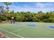 A basketball court with blue accents is available for neighborhood residents at 31108 Whitlock Dr, Wesley Chapel, FL 33543