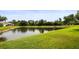 Scenic view of a tranquil pond surrounded by lush greenery, offering a peaceful setting at 31108 Whitlock Dr, Wesley Chapel, FL 33543