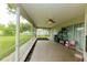 Screened back patio has a ceiling fan, and a view of the backyard at 4657 Parkway Blvd, Land O Lakes, FL 34639