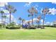 Community playground with slides and shade featuring a lush green lawn and palm tree landscaping at 5225 Brighton Shore Dr, Apollo Beach, FL 33572