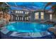 Backyard pool featuring lush tropical landscaping, a rock waterfall feature, and a screened-in lanai at 5225 Brighton Shore Dr, Apollo Beach, FL 33572