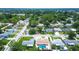 Aerial neighborhood shot showcasing a single-Gathering home with a private pool and mature trees at 5672 62Nd N Way, St Petersburg, FL 33709
