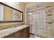 Bright bathroom featuring granite counters, and an expansive glass shower enclosure at 704 Berrocales De Avila, Tampa, FL 33613