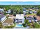 Aerial view of a modern home with a pool in a suburban neighborhood with mature trees at 908 W Fribley St, Tampa, FL 33603
