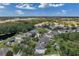 An aerial view of homes with lush landscaping and community with water and wooded areas in the distance at 10833 Breaking Rocks Dr, Tampa, FL 33647