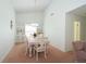 Open dining space with vaulted ceilings, built-in shelving, chandelier, and a six-chair dining table at 34507 Cedarfield Dr, Dade City, FL 33523
