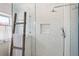 Glass enclosed shower with white subway tile, a built-in niche, and a rustic wooden ladder at 4913 N Central Ave, Tampa, FL 33603