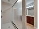 This bathroom features a walk-in shower, dark wood vanity, and a walk-in closet at 6425 Clair Shore Dr, Apollo Beach, FL 33572