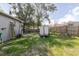 Spacious fenced backyard with lush green grass, a utility trailer, and ample room for outdoor activities at 8517 N Branch Ave, Tampa, FL 33604
