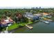 Aerial view of a beautiful estate with manicured lawn, mature trees, and a private dock at 1238 Monterey Ne Blvd, St Petersburg, FL 33704
