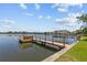 Wooden dock with a sitting area extends into the water, offering a peaceful retreat at 1238 Monterey Ne Blvd, St Petersburg, FL 33704