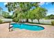 Inviting backyard pool surrounded by mature trees, lush greenery, and patterned concrete perfect for entertaining at 15108 Springview St, Tampa, FL 33624