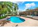 Refreshing backyard pool surrounded by a patterned concrete patio and lush greenery for ultimate relaxation at 15108 Springview St, Tampa, FL 33624