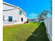 Large backyard with lush lawn, new vinyl fence, and ample space for outdoor activities at 1608 20Th W Ave, Palmetto, FL 34221