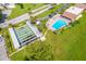Community aerial showcasing the pool, shuffleboard and clubhouse at 2928 Feather Dr, Clearwater, FL 33759