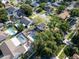 Aerial view of a neighborhood featuring well-maintained homes and lush green landscaping with private pools at 3202 Cullendale Dr, Tampa, FL 33618