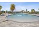 A zero entry pool is surrounded by lounge chairs, palm trees, and a clubhouse at 33716 Elm Hill Br, Wesley Chapel, FL 33545
