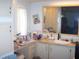 Bathroom featuring vanity with a sink, mirror, drawers, cabinets, and a window at 33821 Terrace Blvd, Wesley Chapel, FL 33543
