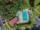 Overhead image of a community pool and spa with lots of space for chairs and lounging at 3476 Tarpon Woods Blvd, Palm Harbor, FL 34685