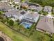 Stunning aerial view of a beautiful home with a screened pool and lush landscaping at 4770 Ballantrae Blvd, Land O Lakes, FL 34638