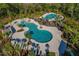 Aerial view of a resort-style pool with palm trees, sun loungers, and a water slide, perfect for relaxation and recreation at 4770 Ballantrae Blvd, Land O Lakes, FL 34638
