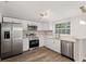 Modern kitchen with stainless steel appliances, white cabinets, and a stylish backsplash at 5122 Chet Dr, New Port Richey, FL 34652