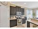 Kitchen with stainless steel appliances, dark wood cabinets, and stylish backsplash at 7822 Atwood Dr, Wesley Chapel, FL 33545