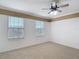 A bright bedroom featuring carpet, paneled walls, and two windows for natural light at 11291 Cay Spruce Way, San Antonio, FL 33576