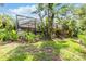 Enclosed back patio offers relaxation with lush tropical foliage surrounding it at 19312 Sunset Bay Dr, Land O Lakes, FL 34638