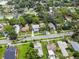 An aerial view shows the property nestled in a neighborhood with mature trees and well-kept lawns at 2312 Highland S St, St Petersburg, FL 33705