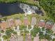 Aerial view of neighborhood homes with backyards and a tranquil pond in a well-maintained community at 8124 Brinegar Cir, Tampa, FL 33647