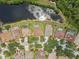Aerial view of neighborhood homes with backyards and a tranquil pond in a well-maintained community at 8124 Brinegar Cir, Tampa, FL 33647