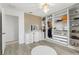 Well-organized walk-in closet with natural light, a lighted makeup mirror, and wood-look floors at 11508 Sage Canyon Dr, Riverview, FL 33578