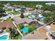 Backyard aerial view featuring a fenced yard, shed, and above-ground pool at 11746 93Rd Ave, Seminole, FL 33772