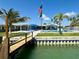 Beautiful waterfront home with a pool, dock, and outdoor seating area under the American and POW flags at 12300 4Th E St, Treasure Island, FL 33706