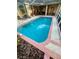 Relaxing backyard pool with lounge chairs, covered patio, and a view of the landscaped yard at 13133 Roseanna Dr, Spring Hill, FL 34609