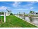 Green backyard featuring waterfront canal access and boat dock at 134 W Saint Annes Cir, Apollo Beach, FL 33572