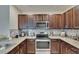 Well-equipped kitchen with granite countertops, stainless steel appliances, and stylish backsplash, modern and functional at 1398 Crescent Hoop Way, Wesley Chapel, FL 33543