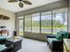 Relaxing sunroom overlooking the lake, featuring comfortable seating and scenic views at 15860 Aurora Lake Cir, Wimauma, FL 33598