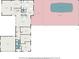 First floor plan featuring kitchen, living room, dining area, bedrooms, bathrooms and screened in porch with pool at 2309 Cypress Walk Way, Ruskin, FL 33570