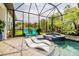 Screened pool area with spa and sun loungers, ideal for relaxation and enjoying the outdoors at 29118 Picana Ln, Wesley Chapel, FL 33543
