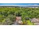 Overhead view of a neighborhood, revealing lush greenery, well-maintained homes, and a tranquil lake in the distance at 2973 Spring Oak Ct, Palm Harbor, FL 34684