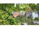 Aerial view showcasing houses with backyard pools surrounded by lush greenery and mature trees at 2973 Spring Oak Ct, Palm Harbor, FL 34684
