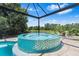 Inviting screened-in hot tub overlooking a serene backyard with scenic pond view at 30801 Parrot Reef Ct, Wesley Chapel, FL 33545