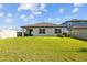 The backyard features a lush lawn, privacy fence, and covered patio, ideal for outdoor relaxation and entertainment at 3935 Capri Coast Dr, Plant City, FL 33565