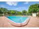 Community swimming pool with a brick deck, lounge chairs, and lush landscaping in the background at 4314 La Mora Ct, Tampa, FL 33611