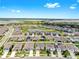 Neighborhood homes with ponds, manicured lawns and community areas, taken from drone height at 9293 Rally Spring Loop, Wesley Chapel, FL 33545