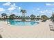 Large community pool with lounge seating, palm trees, and blue skies at 10381 Tupper Cay Dr, San Antonio, FL 33576