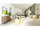 Open concept living room and kitchen area featuring modern decor and stylish furnishings at 13126 Empress Jewel Trl, Parrish, FL 34219